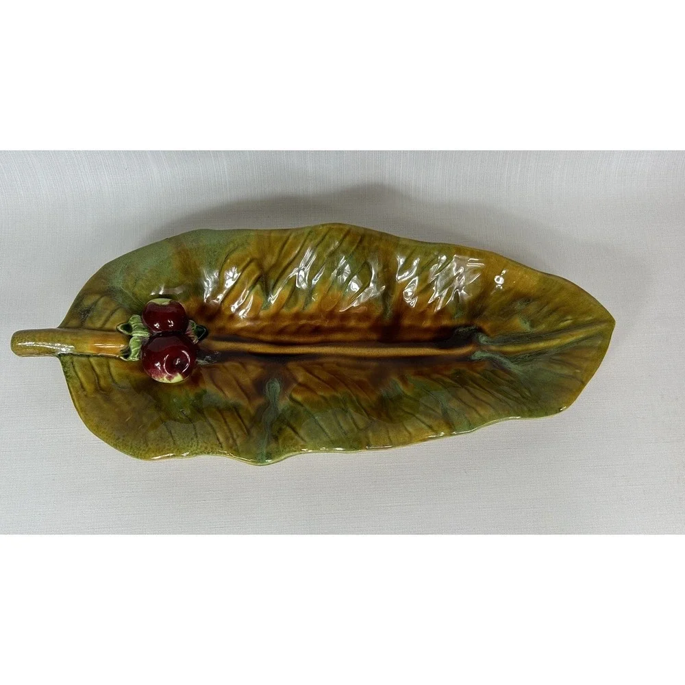 Vintage Wade of California Art Pottery Leaf w/ Apples Platter - Drip Glaze‎